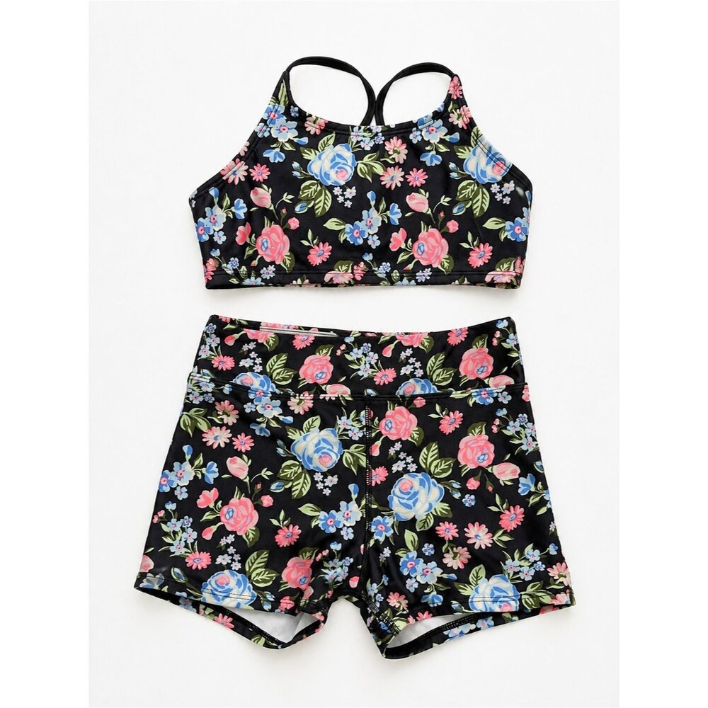 Art Class Girls Floral 2-Piece Swimsuit Size L 10/12 NWT UPF 50+ Crisscross Back